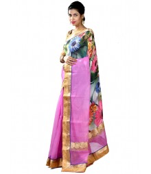 Pink & Green Fusion Collection Silk Saree MDL-S-SR1-003